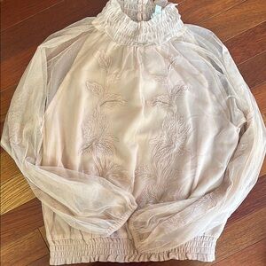 Guess Blush Smocked Bishop Sleeve Blouse
